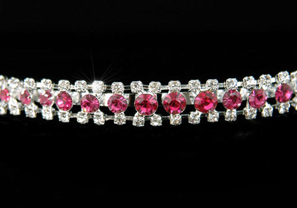 Bridal 3 Row Pink Clear Crystal Headband Tiara XT1204