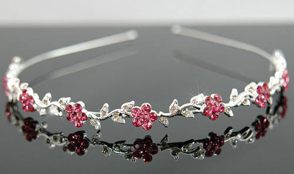 Bridal Flower Pink Crystal Headband Tiara XT1284