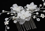 Handmade Bridal White Flower Satin Hair Comb XT1335
