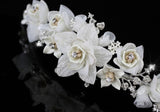 Handmade Wedding White Flower Satin Crystals Tiara XT1336