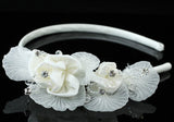 Handmade Wedding White Flower Satin Crystals Headband Tiara XT1365