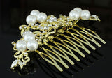 Wedding  Crystal White Pearl Gold Hair Comb XT1368