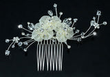 Bridal Ivory Satin Crystals Handmade Hair Comb XT1376