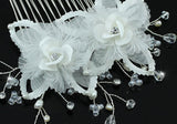 Bridal Handmade White Flower Satin Crystal Hair Comb XT1384