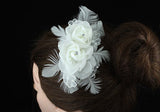 Bridal Fascinator Ivory Satin Feather Rose Handmade Hair Comb XT1385