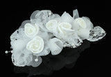 Bridal Handmade White Rose Satin Crystal Hair Comb XT1391