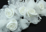 Bridal Handmade White Rose Satin Crystal Hair Comb XT1391
