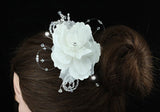 Bridal Handmade White Flower Fabric Crystal Hair Comb XT1392