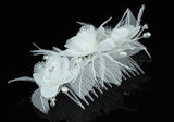Bridal Fascinator Feather Ivory Fabric Flower Handmade Hair Comb XT1393