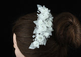 Bridal Handmade White Rose Fabric Crystal Hair Comb XT1394