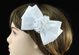 Bridal White Fabric Ribbon Hair Accessory w/ Comb XT1395