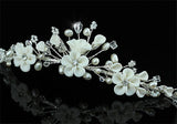 Bridal Handmade Ivory Pearl Flower Crystal Tiara XT1428