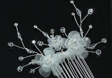 Bridal White Fabric Flower Crystal Hair Comb XT1437