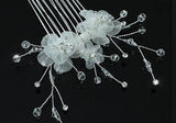Bridal White Fabric Flower Crystal Hair Comb XT1437