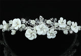 Bridal Handmade White Flower Crystal Tiara XT1444