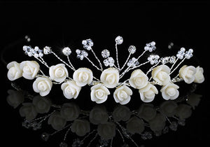 Bridal Handmade Ivory Rose Crystal Tiara XT1466