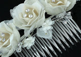 Bridal Ivory Fabric 3D Rose Crystal Hair Comb XT1485