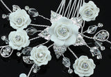 Bridal White Flower Ceramic Crystal Hair Comb XT1486