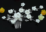 Bridal White Flower Ceramic Crystal Hair Comb XT1486