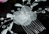 Bridal White Fabric Flower Crystal Hair Comb XT1487
