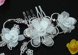 Bridal Handmade White Flower Fabric Crystal Hair Comb XT1493