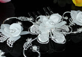 Bridal Handmade White Flower Fabric Crystal Hair Comb XT1493