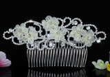 Bridal Ivory Fabric Flower Crystal Hair Comb XT1496
