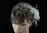 Bridal Wedding Off White Birdcage Netting Veil with Feathers Fascinator Flower XT1566