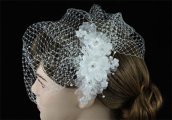 Bridal Wedding Birdcage Netting Veil with Feathers Fascinator Flower XT1576