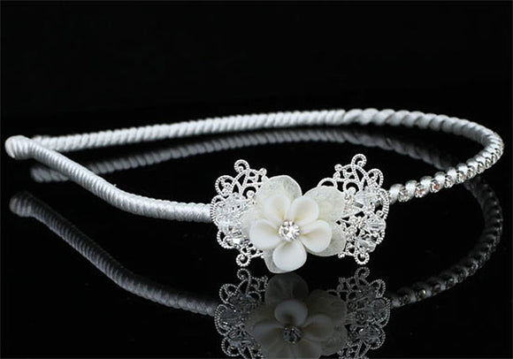 Bridal Flower Girl Ivory Fabric Ceramic Headband Tiara XT1597