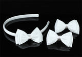 Bridal Flower Girl White Fabric Bow Headband Tiara and 2 X Hair Clips XT1651