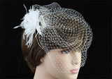 Bridal Birdcage Netting Veil Feathers Fascinator White Hair Flower XT1659