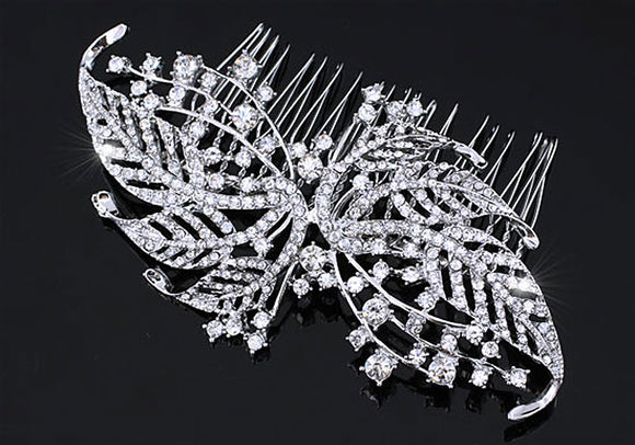 Bridal Wedding Art Deco Vintage Style Handmade Crystal Leaf Hair Comb XT1675