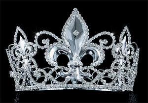 Men's Pageant Imperial Medieval Fleur De Lis Tall 4" Tiara Full Circle Round Crystal King Crown XT1692