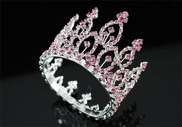 Bridal Pink Flower Girl / Baby Round Full Circle Rhinestone Mini Tiara Crown XT1741