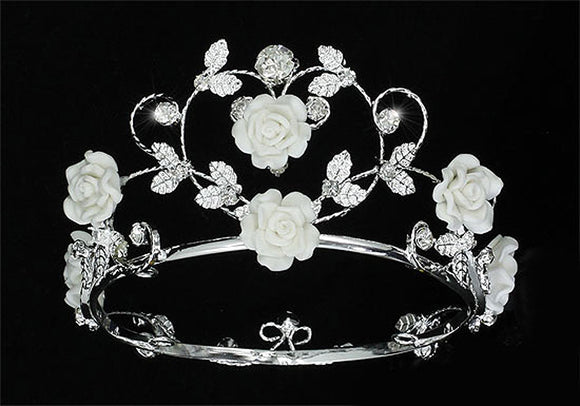 Handmade Flower Girl / Baby Crystal White Ceramic Heart Full Circle Round Mini Crown Tiara XT1771