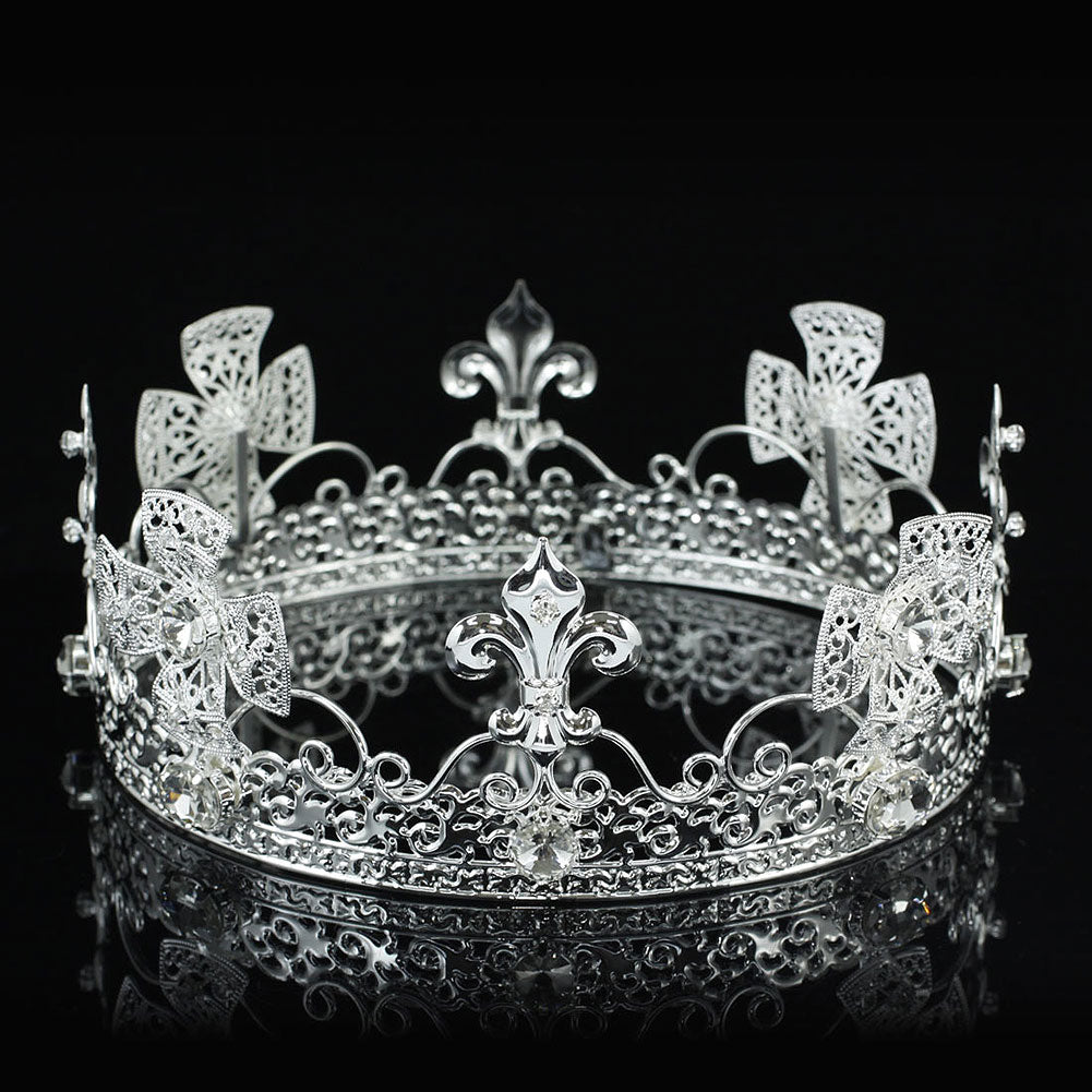 Men's Pageant Imperial Tiara Full Circle Round Silver King Crown XT1821, image size:1001x1001
