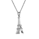 14K White Gold Eiffel Tower Pendant Necklace 0.1 Ct Diamonds