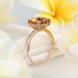 14K Rose Gold Luxury Wedding Anniversary Ring Yellow 3.6 Ct Cushion Citrine Diamond