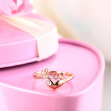 14K Rose Gold Love Wedding Band Heart Ring 0.01 Ct Diamond 585 Fine Jewelry