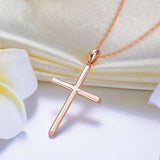 Plain 14K Rose Gold Cross Pendant Necklace