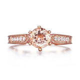 14K Rose Gold Vintage Wedding Engagement Ring Peach Morganite Natural Diamond