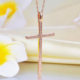 14K Rose Gold Cross Pendant Necklace 0.3 Ct Diamonds