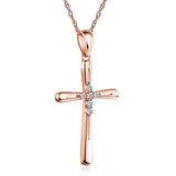 14K Rose Gold Cross Pendant Necklace 0.13 Ct Diamonds
