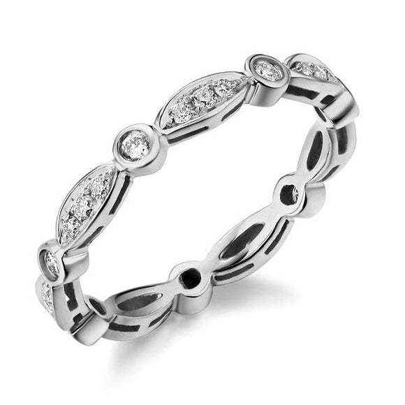 14K White Gold Wedding Band Ring 0.3Ct Natural Diamonds Art Deco Vintage Style