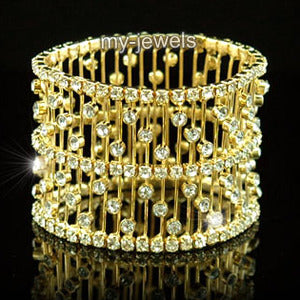 Bridal Wedding Stretch Crystal Gold Bangle Bracelet XB006