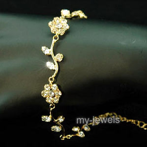 Bridal Fashion Flowers Clear Rhinestone Gold Bracelet XB010