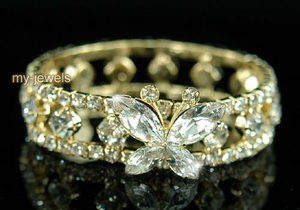 Bridal Fashion Butterfly Clear Crystal Gold Bracelet XB023