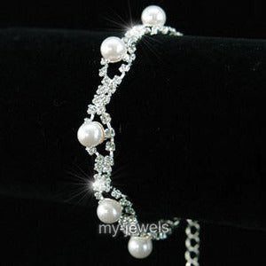 Bridal Wedding White Pearl Rhinestone Bracelet XB025