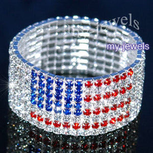 8 Row US Flag Crystal Rhinestone Bangle Bracelet XB035